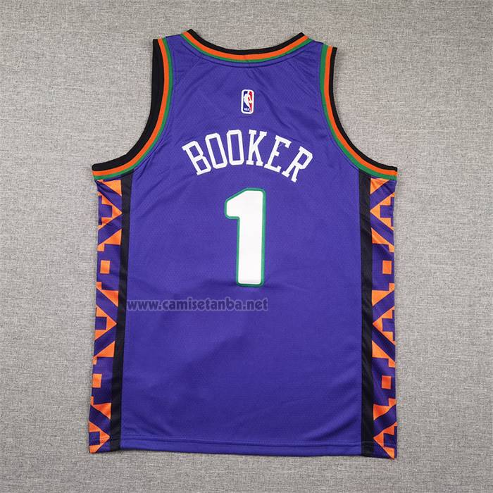 Camiseta Nino Phoenix Suns Devin Booker NO 1 Ciudad 2024-25 Violeta